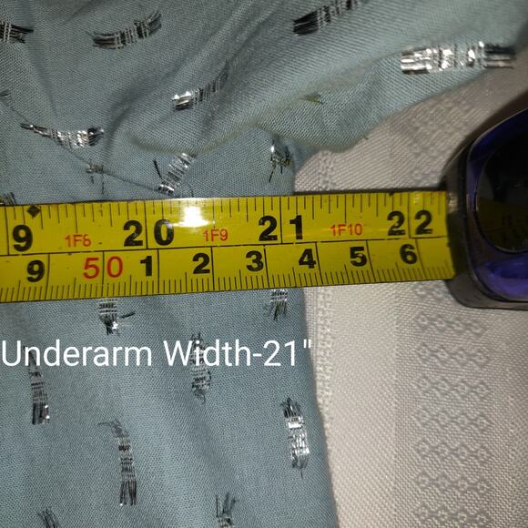 Lauren Conrad Pastel Blue Smock Top Sz L Silver Embellished Square Neck Boho - Picture 15 of 16